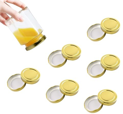 12 Pcs Golden Universal jam jar covers,Mason Jar Covers Decorative Canning Lid,Lids for Preserving Jars,Sauce Jars,Storage Jarjam jar lids (58MM)