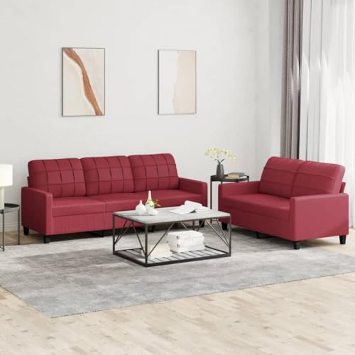 YuuSsea 2-TLG. Sofagarnitur mit Kissen, Weinrot Kunstleder, Modernes Design, Robuster Metallrahmen, Bequeme Polsterung, für Wohnzimmer, Büro und Lounge