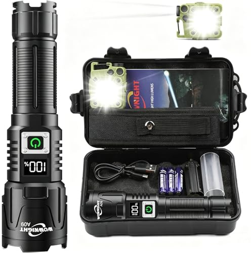 WOWNIGHT Torches LED Super Bright Rechargeable 500,000 Lumens, LED High Power Torch Zoomable - 5260ft Long Range, Powerful Torch High Powered Flashlight for Camping Dog Walking Emergency