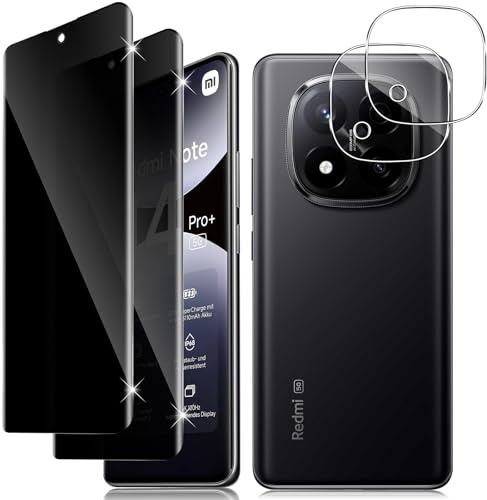 Vanrain Protector de Pantalla Privacidad para Xiaomi Redmi Note 14 Pro Plus 5G, 2+2 Piezas 3D Curvo Antiespia Cristal Templado y Protector de Lente de Cámara, Dureza 9H Anti-Arañazo Sin Burbujas