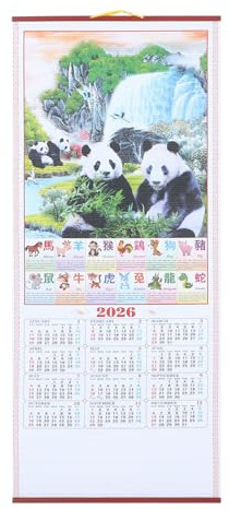 PRETYZOOM Kinesisk månkalender 2026 hästens år hängande kalender imitation rotting väggrulle, festlig väggdekoration för hem och kontor