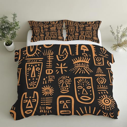 Generisch Afrika Bettwäsche 135x200 2teilig, Stammes Maske Bettwäsche-Sets mit Reißverschluss, Microfaser Weiche Bettbezug mit Kissenbezüge 80×80 GS*14