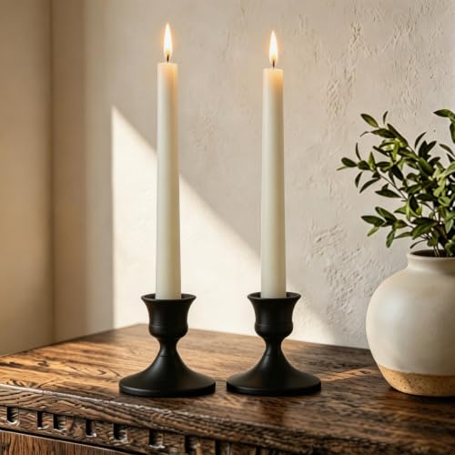 AUMAYCO Set of 2 Black Candle Holders, Vintage Gold Candle Sticks Holder, Elegant Candlestick Holders for Table Centerpieces Wedding, Dining Table, Home Decor