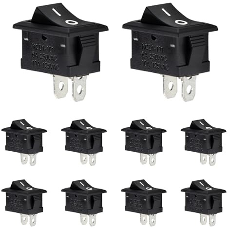 Wippschalter 2 Polig, Kippschalter Mini, Einbauschalter Eingebettet Rechteck, Geräteschalter Ein Aus Schalter 6A 250VAC 10A 125VAC, Schwarz 2Pin EIN/AUS Miniboot Switch