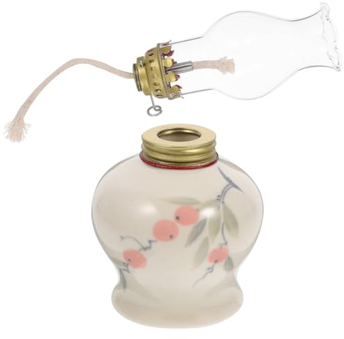NUOBESTY Retro Keramik Öllampe mit Einstellbarer Helligkeit Antike Petroleumlampe für Innenraum Notbeleuchtung Vintage Dekoration und Praktische Lichtquelle