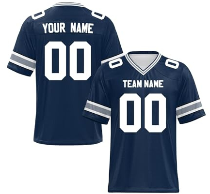Personalized Jersey Sport T-Shirts with Team Name Number for Men Women Kids, American Football Training Jerseys, S-7XL Blue