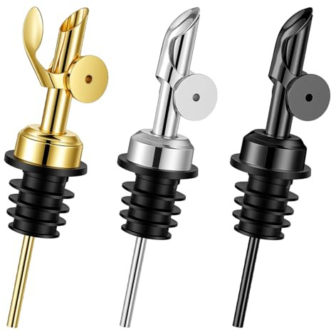 3 Stück Flaschenausgießer mit Reinigungsbürste Olivenöl Ausgießer für ölflaschen Edelstahl Ausgießer Spirituosen Weinausgießer Ausguss für Flaschenmund Wein Kaffee Sirup Olivenöl, Gold Silber Schwarz