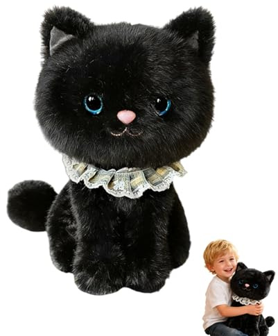 Xiyocadt Plüschtier Katze, Süßes Katze Plüschtiere,Realistic Kuscheltier,Kissen Spielzeug,Matschige Plüschtiere,zum Kuscheln & Spielen,Geschenk füR Jungen MäDchen (25cm,Schwarz)
