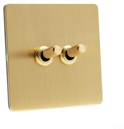 Interruptor de luz de pared cepillado de acero inoxidable dorado mate, 86 tipos de enchufe de latón para decoración del hogar y hotel, diseño industrial retro, panel eléctrico duradero (B)