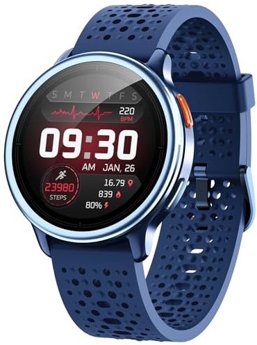 Reloj Inteligente Hombre 1.27 Smartwatch Mujer Redondo 2 Correas, Monitor de Sueño Funciones de Salud y Fitness 120+ Modos Deportivos 3ATM Impermeable para iPhone/Samsung/Android Azul