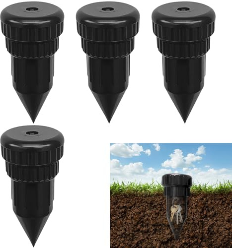 4 nascondiglio per chiavi per esterni, nero, nascondiglio segreto per giardino e terrazza, resistente alle intemperie, testa dell'irrigatore, per riporre le chiavi all'aperto
