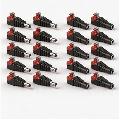 Panlouting 10 Coppie | Connettore Jack Alimentazione DC 5.5mm x 2.1mm Maschio e Femmina a Pulsante Morsettiera Adattatore per 12V 24V CCTV Telecamera Striscia LED Connessione Rapida