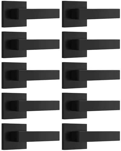 Probrico [Pack of 10 Door Lever Dummy Lever Door Handle for Closets French Doors,Square Dummy Door Lever,Non-Turning Single Side Pull with Black Finish,Easy Installation Pull Only Lever Set