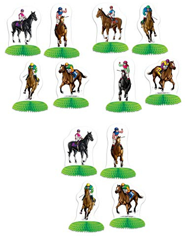 Beistle 53427 Hästkapplöpning Mini bordsuppsats, 12 delar, Boardstock Papper, Vit/Grön