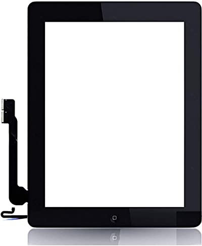 Genieforce® Premium Retina Écran Tactile en Verre pour iPad 4 Noir MFC Câble Flexible avec Bouton d'accueil et kit de Nettoyage 3 pièces Noir