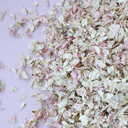 Natural Biodegradable Flower Confetti for Wedding Celebrations | Cheap British Eco-friendly Real Dried Delphinium Petals (Vintage Pink & Ivory, 1 Litre)