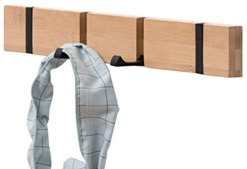 KUANDARMX Sehr gut Garderobenhaken Wand Moderne, Garderobenleiste Holz Faltbarer Kleiderhaken Bambus mit 4 Beweglichen Haken für Jacken, Mäntel, Schals, Handtaschen und Mehr, wandhaken dots Anwesend
