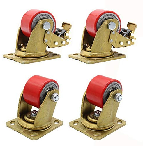 3 '' 75mm Schwerlastrollen 2000 kg Industrielle Lenkrollen mit Bremse Niedriger Schwerpunkt Leise PU Eisenkern Doppellager fur Mechanische Ausrüstung Werkbank 4 Stück