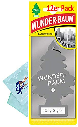 12 Stück City Style Wunder-Baum Lufterfrischer Duftbaum inkl. 1 x Glasreinigungstuch von SP Großhandel Gratiszugabe (City Style)