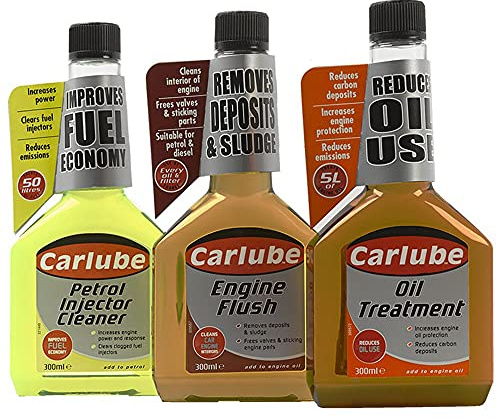 Carlube 3 Pack Petrol Injector Cleaner Oil Treatment Engine Flush Set 300ml