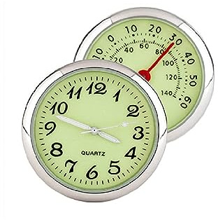 Baceyong 2x Uhr Digital Monitor Leuchtendes Clip/Stick-On Thermometer Multicolor Universal, Auto Quarzuhr + Thermometer （Grün）