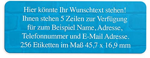 Adress-Aufkleber | PERSONALISIERT | 256 Stück | kleine Etiketten mit Wunsch-Text hellblau | Schrift Weiß | für Namen und Adressen