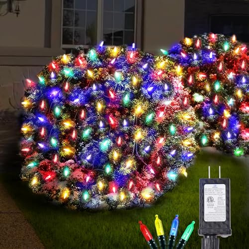 Neoclassy 120Led Christmas Net Lights Outdoor 5ft x 6ft Connectable, 8 Modes Waterproof Black Wire 29V Plug in Mesh Net Christmas Lights for Garden, Yard, Bushes, Trunk, Xmas Tree Decor (Multicolor)