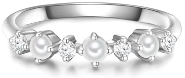 GLANZSTÜCKE MÜNCHEN Damen Ring 925/- Sterling Silber | rhodiniert, Perlenring, Zirkonia, weiß, Süßwasser-Zuchtperle, ca. 2,0 - 2,5 mm, weiß, button