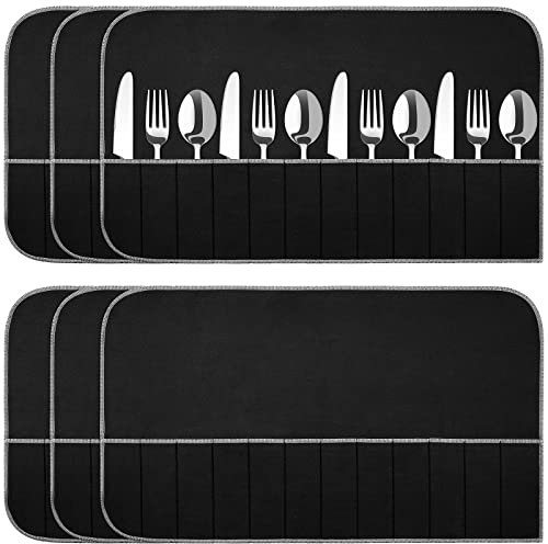 Silberfarbene Aufbewahrungsbeutel aus Stoff, Filz, Besteck-Organizer, Anlaufschutz, Silberschutzbeutel, Platzset, Rolle mit weißem Band für Küchenbesteck, 6 Stück