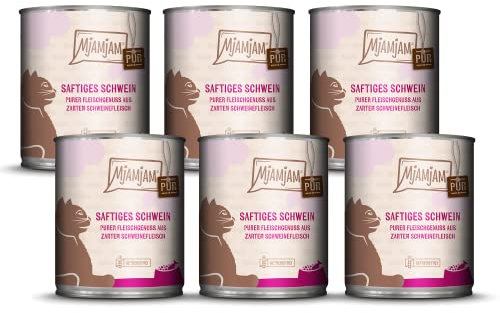 MjAMjAM - Premium Nassfutter für Katzen - Purer Fleischgenuss saftiges Schwein pur, 6er Pack (6 x 800 g), getreidefrei mit extra viel Fleisch