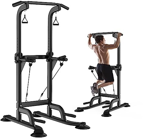 Leiblsufo Stazione per trazioni e dip, torre di potere, altezza regolabile, per allenamento a casa, fitness, adatta per adolescenti, donne, uomini (nero)