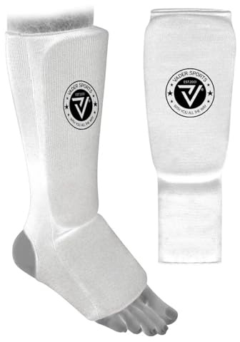 VADER Elastiska skenben vristdynor kickboxning MMA Muay Thai benskydd skyddande ben fotdyna för Karate Taekwondo kampsport träning sparring boxning benskydd barn/vuxna (XL- vuxna, vit)