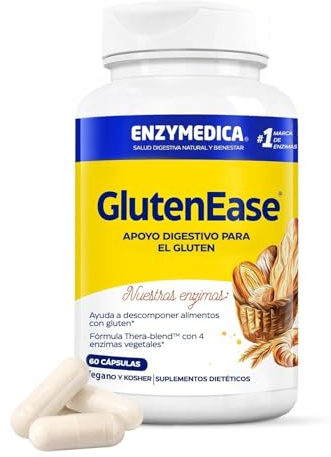 Enzymedica, Glutenease, Indicado Contra Gluten y Caseína, Fórmula Enzimática que Reduce los Gases, Mejora la Absorción de Nutrientes, Sin Gluten, Sin Lácteos, Vegano, 60 Cápsulas