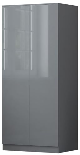 FWStyle Grey Gloss 2 Door Wardrobe Soft Close 180 x 80 x 60cm