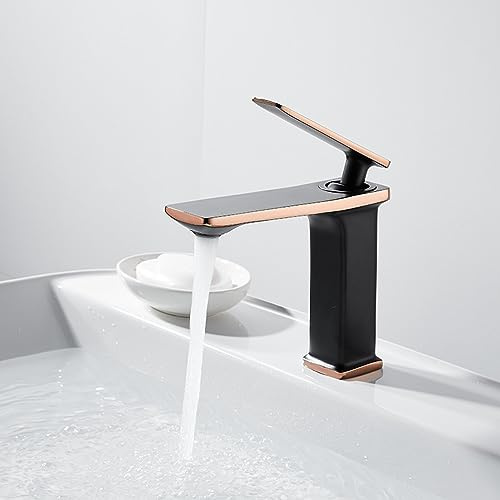 ZYCDP Waschbeckenarmatur Bad Einhebelmischer Waschbecken Bad Kaltes und Heißes Wasser Badarmatur Messing, Schwarz Roségold