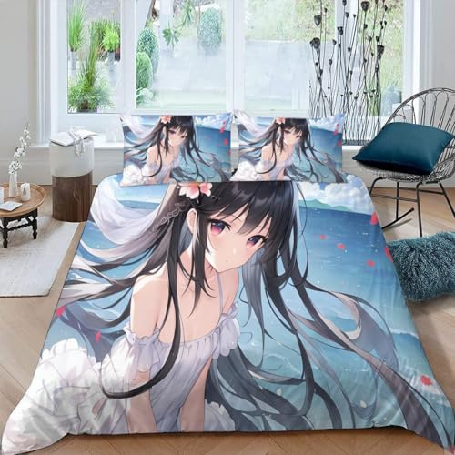 VULORA 3D Japon Manga Parure de lit 2 Personnes Fan Anime Otaku Housse de Couette 200x200 Enfant Ado Fille Garçon Literie en Microfibre 3 pièces avec Fermeture Éclair et 2 Taies d'oreiller 50x75