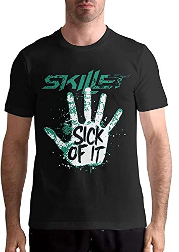 Sportswear Men's Short-Sleeved Shirt Skillet Band Shirt Men's Fashion T-Shirt Cotton Tee Shirts Short Sleeve Black L