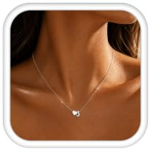 LOLIAS Halsband med bokstäver för kvinnor, rostfritt stål, silver, litet hjärthänge, personligt initialhalsband för kvinnor, flickor, bästa vän, presentsmycken, 41 cm, Bambuplast