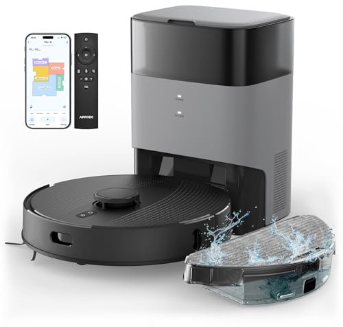 AIRROBO T20+ Saugroboter mit Wischfunktion, 3.5L Staubsauger Roboter mit Absaugstation, 180Min Laufzeit, LiDAR Navigation, Starke Saugkraft ideal für Teppich und Tierhaare, APP Steuerung