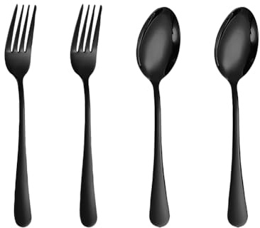 Lot de 4 fourchettes et cuillères en Acier Inoxydable pour dîner, fourchettes à gâteaux, Desserts, apéritifs, fourchettes Alimentaires, Couverts Noir