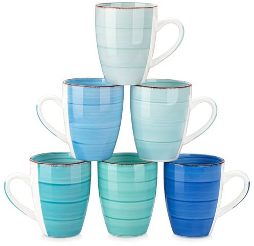 vancasso Bonita Large Mugs Set of 6, 500ml Stoneware Coffee Cup and Mug, Microwave & Dishwasher Safe Tea Cups, Mugs for Hot Drinks, Cool Color