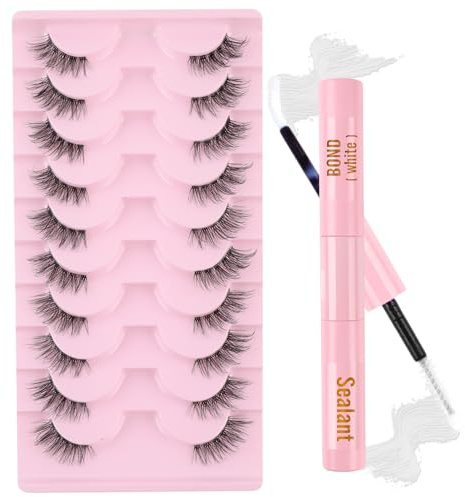 Sixstarhair Halbe Wimpern mit Bond snd Seal Künstliche Wimpern Set Klare Band Fake Half Lashes Natürlicher Look 3d Cat Eye Lashes mit Kleber | Wispy Corner Eye Lashes 3/4 mit Bindung und Versiegelung, Katzenaugen-Wimpern-Set, wiederverwendbar, gefälschte Wimpern