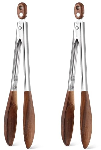 Baderke 2 Pcs Kitchen Tongs for Cooking Wooden Utensil Set Salad Tongs with Wood Tips for Serving Salad Flipping Burgers Grilling and Much More (11.4 Inch,Walnut Wooden)