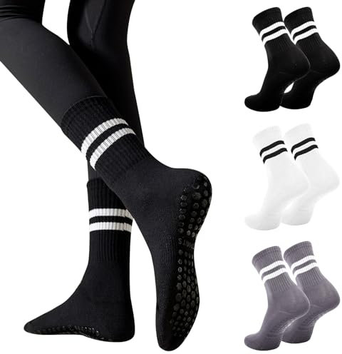 Risipu 3 paia di calzini antiscivolo da donna, per pilates, danza classica, danza, tappeto elastico, Taglia unica