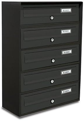 ALUBOX Slim Briefkastenanlage 5 Fächer 63x39x30 cm aus Verzinktem Blech und Aluminium Außenbriefkasten mit Entnahmeschutzsystem (ANTHRAZIT)