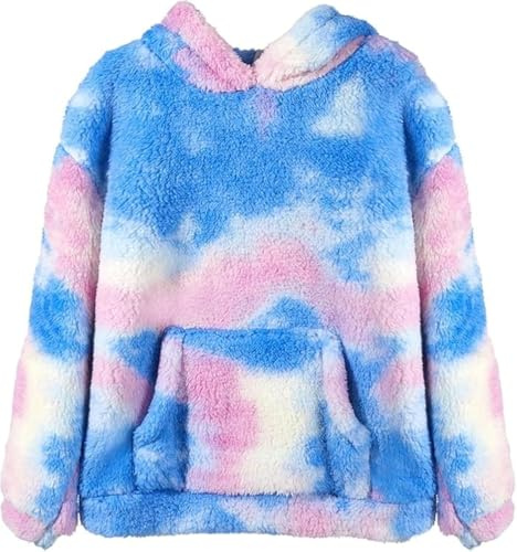 Haloumoning Sudadera con capucha para niños de forro polar con capucha y bolsillos, azul, 140
