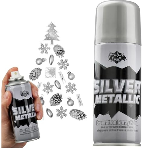 KreativeKraft Metallico Vernice Spray, Colori Metallizzati, Decorazioni Natalizie Spray Permanente Multiuso 250ml (Argento)