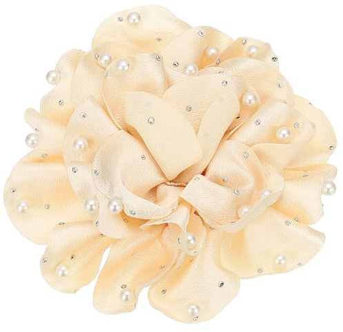 PATIKIL Fleur Broche Épingle 5,31 pouces Satin Tissu Rose Perle Camélia Revers Épingles Fête Danse Banquet Robe Costume Cérémonie Vêtements Accessoires Bijoux pour Femmes Blanc 1pcs