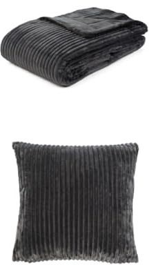Gözze Cord Optik Wohndecke und 2er Set Cord-Kissen, 150x200 cm + 50x50 cm, Farbe: anthrazit