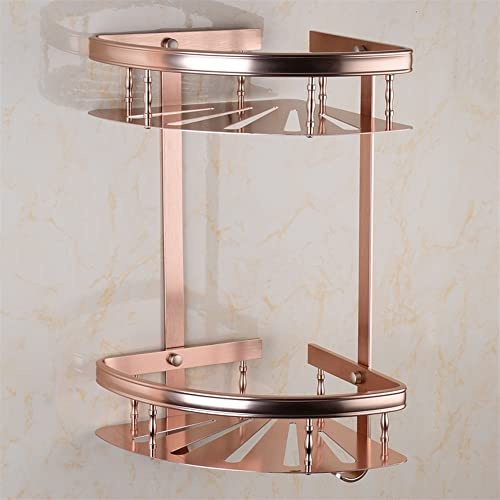 Mensola per Doccia da Bagno, ad Angolo, per Cosmetici, a Parete, portaoggetti per Cosmetici, in Alluminio Dorato, Organizer per Shampoo, scolapiatti, Accessori con Gancio/Oro Rosa